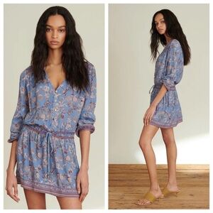 Veronica Beard blue tiani floral drawstring dress in cornflower size 8